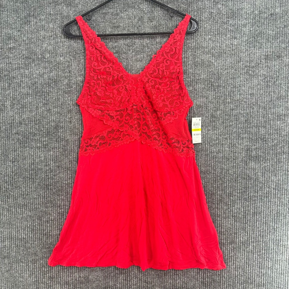 INC Short Gown Women Medium Red New Lace Mesh V-Neck Sleepwear 100046773MS